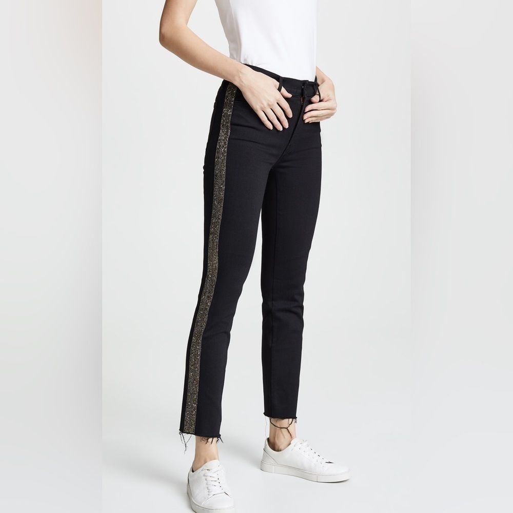 MOTHER The Rascal Ankle Fray Guilty Treasures Black Beaded Metallic Jeans 25